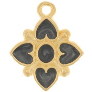 17.5x14mm Flower heart-shaped pendant with resin - Fine Gold plated - black x1