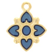 17.5x14mm Flower heart-shaped pendant with resin - Fine Gold plated - Blue x1