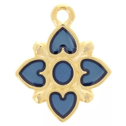 17.5x14mm Flower heart-shaped pendant with resin - Fine Gold plated - Blue x1