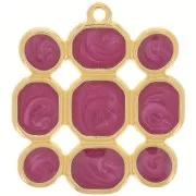 27x25mm Square pendant vitrail epoxy resin - Fine Gold plated - pearl Plum x1