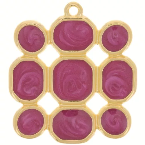 27x25mm Square pendant vitrail epoxy resin - Fine Gold plated - pearl Plum x1
