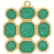 27x25mm Square pendant vitrail epoxy resin - Fine Gold plated - pearl Green x1