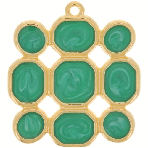 27x25mm Square pendant vitrail epoxy resin - Fine Gold plated - pearl Green x1