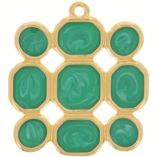 27x25mm Square pendant vitrail epoxy resin - Fine Gold plated - pearl Green x1