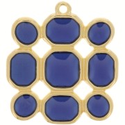 27x25mm Square pendant vitrail epoxy resin - Fine Gold plated - Blue x1