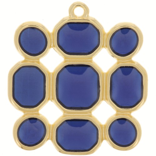 27x25mm Square pendant vitrail epoxy resin - Fine Gold plated - Blue x1
