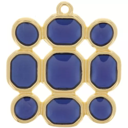27x25mm Square pendant vitrail epoxy resin - Fine Gold plated - Blue x1