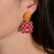 27x25mm Square pendant vitrail epoxy resin - Fine Gold plated - Blue x1