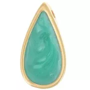 17x9mm drop epoxy resin Pendant - Fine Gold plated - pearl green x1