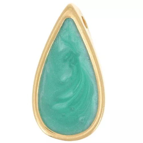 17x9mm drop epoxy resin Pendant - Fine Gold plated - pearl green x1