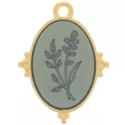 21x15mm Oval pendant flower pattern with epoxy resin - Fine Gold plated - Blue x1