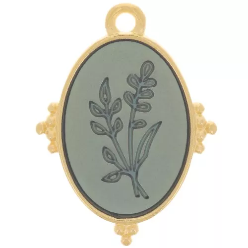 21x15mm Oval pendant flower pattern with epoxy resin - Fine Gold plated - Blue x1