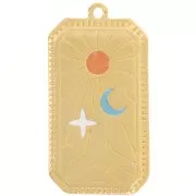 33x17mm Rectangle pendant sun & moon pattern - epoxy resin - Fine Gold plated x1