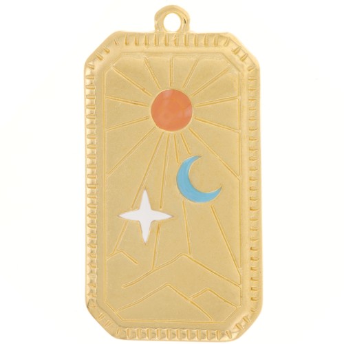 33x17mm Rectangle pendant sun & moon pattern - epoxy resin - Fine Gold plated x1