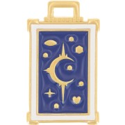 30x18mm Rectangle pendant moon & star pattern - Fine gold plated - Dark Blue x1