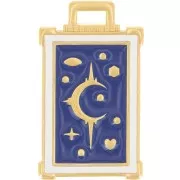 30x18mm Rectangle pendant moon & star pattern - Fine gold plated - Dark Blue x1