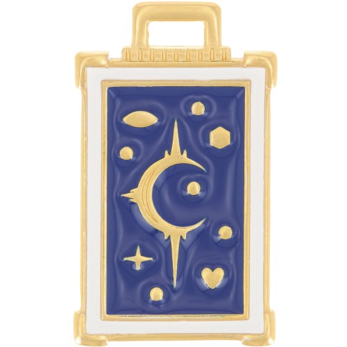30x18mm Rectangle pendant moon & star pattern - Fine gold plated - Dark Blue x1