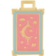 30x18mm Rectangle pendant moon & star pattern - Fine gold plated - pink x1|raw }}