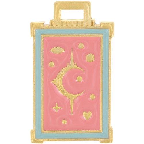 30x18mm Rectangle pendant moon & star pattern - Fine gold plated - pink x1