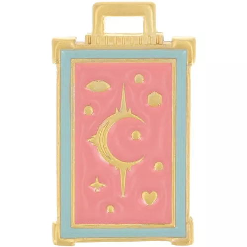 30x18mm Rectangle pendant moon & star pattern - Fine gold plated - pink x1