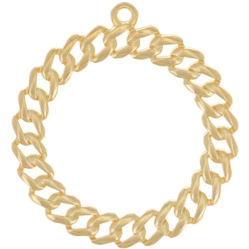 29mm Round curb chain pendant - Fine Gold plated x1