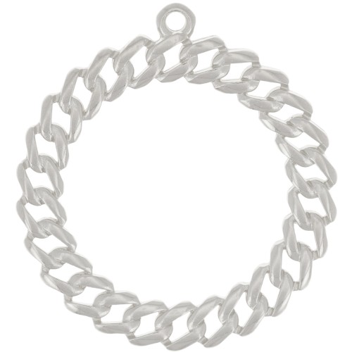 29mm Round pendant with curb chain effect - Fine Silver plated x1