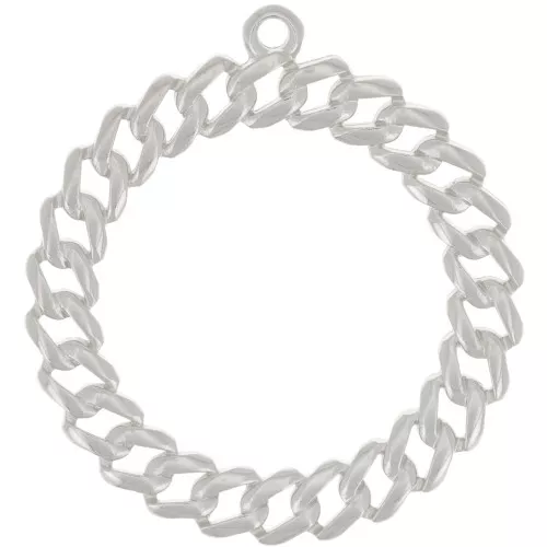 29mm Round pendant with curb chain effect - Fine Silver plated x1
