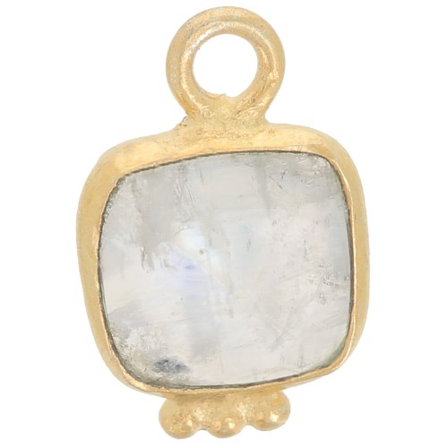 11x7mm Square Faceted Gemstone Charm - Fine Gold plated - Moonstone x1