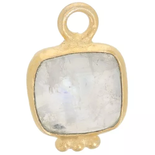 11x7mm Square Faceted Gemstone Charm - Fine Gold plated - Moonstone x1