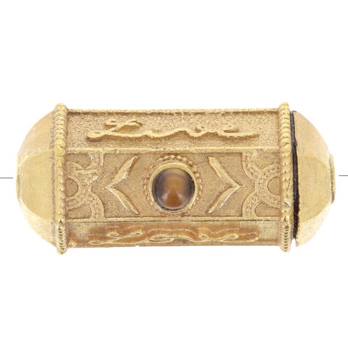 25x12mm cylinder bead by Perles&Co - Gemstone - Fine gold plated - Tiger eye x1