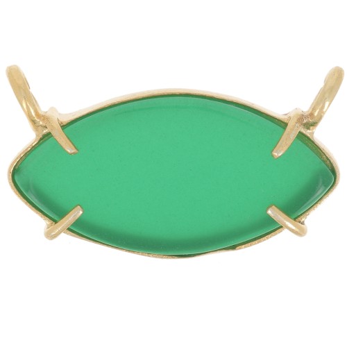 21x13mm Glass navette pendant - Fine Gold Plated - green Onyx imitation x1