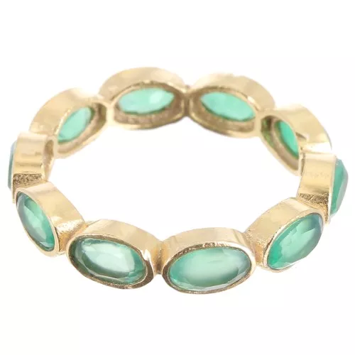 Fine dyed gemstone ring - Size 53 - Fine Gold plated - Green Onyx x1