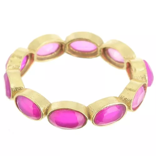 Fine dyed gemstone ring - Size 53 - Fine Gold plated - Pink Chalcedony x1