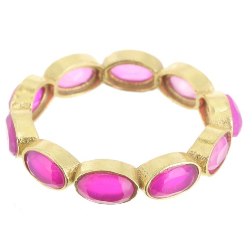 Fine dyed gemstone ring - Size 55 - Fine Gold plated - Pink Chalcedony x1