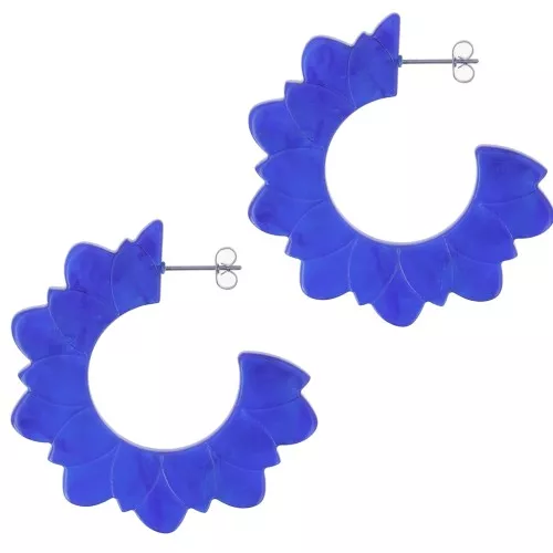 49mm Acetate Flower Hoop Earrings - pearl Blue x2