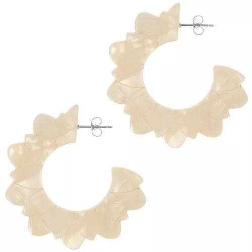49mm Acetate Flower Hoop Earrings - pearl beige x2