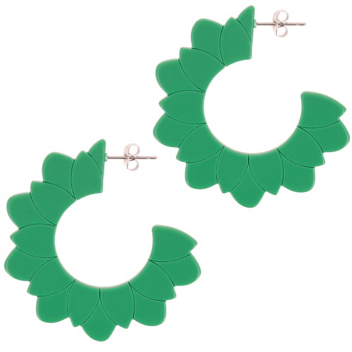49mm Acetate Flower Hoop Earrings - Fir Green x2