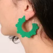 49mm Acetate Flower Hoop Earrings - Fir Green x2