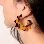 49mm Acetate Flower Hoop Earrings - Tortoiseshell - Brown - Black x2