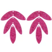 Set de 6 pendentifs feuilles 62x45 mm en acétate à monter - Framboise marbré