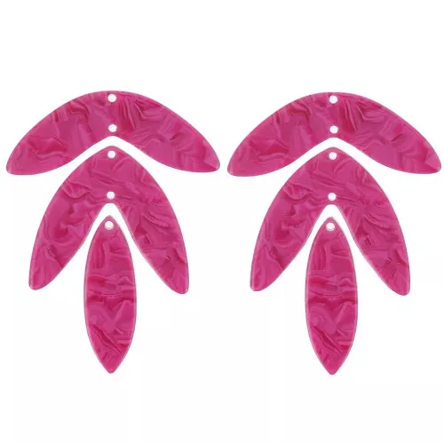 62x4 mm acetate Set of 6 leaf pendants - to assemble - Marbled raspberry x1