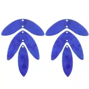 Set de 6 pendentifs feuilles 62x45 mm en acétate à monter - Bleu roi nacré