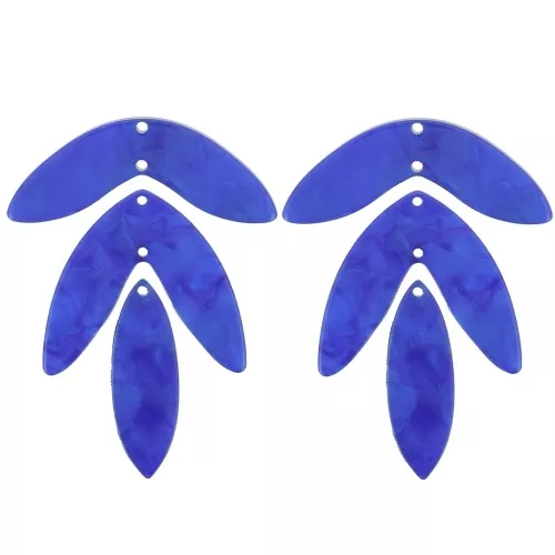 62x4 mm acetate Set of 6 leaf pendants - to assemble - pearl blue x1