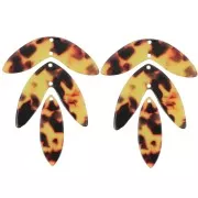 Set de 6 pendentifs feuilles 62x45 mm en acétate à monter - Marron - Noir