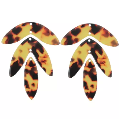 62x4 mm acetate Set of 6 leaf pendants - to assemble - Brown - Black x1