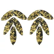 Set de 6 pendentifs feuilles 62x45 mm en acétate à monter - Pailleté doré - Noir