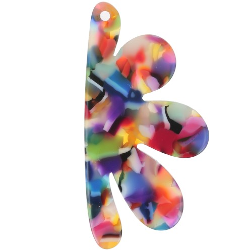 53x26mm Acetate Half-Flower Pendant - Tortoise Shell - Multicoloured x1