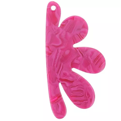 53x26mm Acetate Half-Flower Pendant - Raspberry Marbled x1