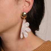 53x26mm Acetate Half-Flower Pendant - Raspberry Marbled x1