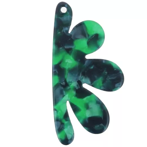 53x26mm Acetate half-flower pendant - Tortoiseshell - Dark Green Pearl x1
